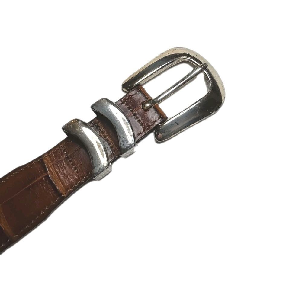 Brighton Onyx Brown Croc Embossed Leather Belt Size 42 Made in USA Silver Buckle